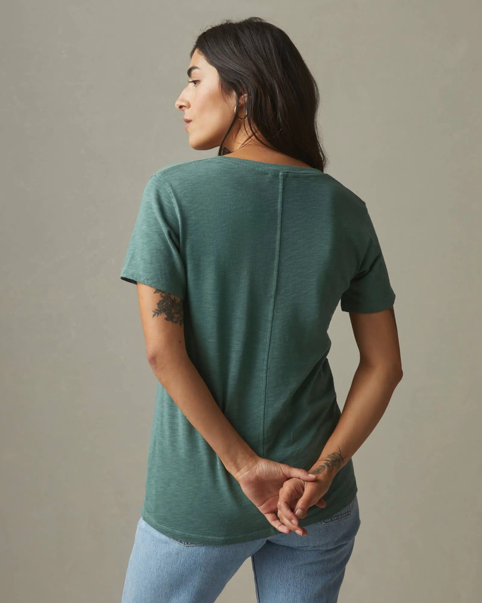 Premium Slub V-Neck Tee - Sagebrush Green