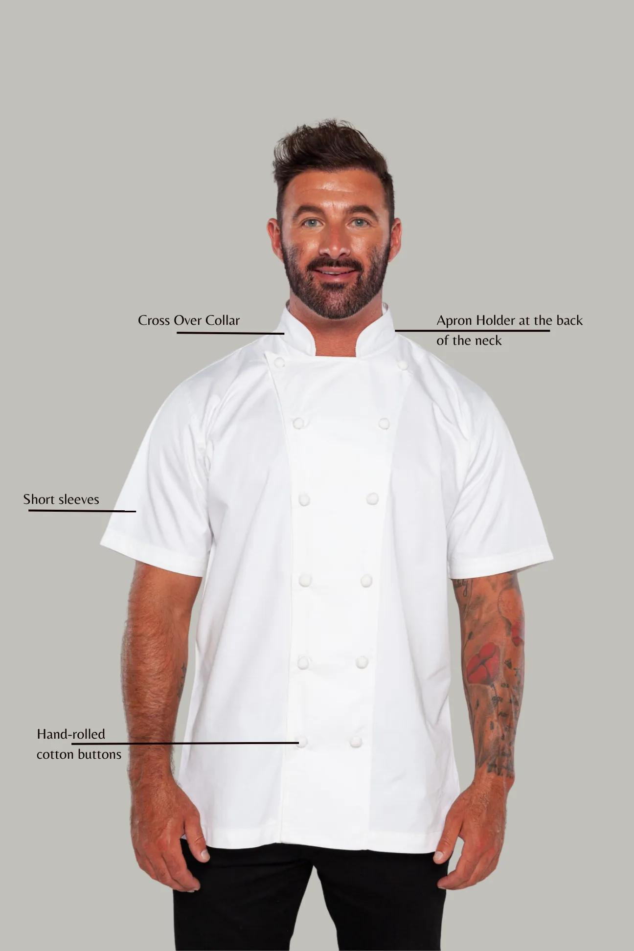 Press Chef jacket white with hand rolled cotton button