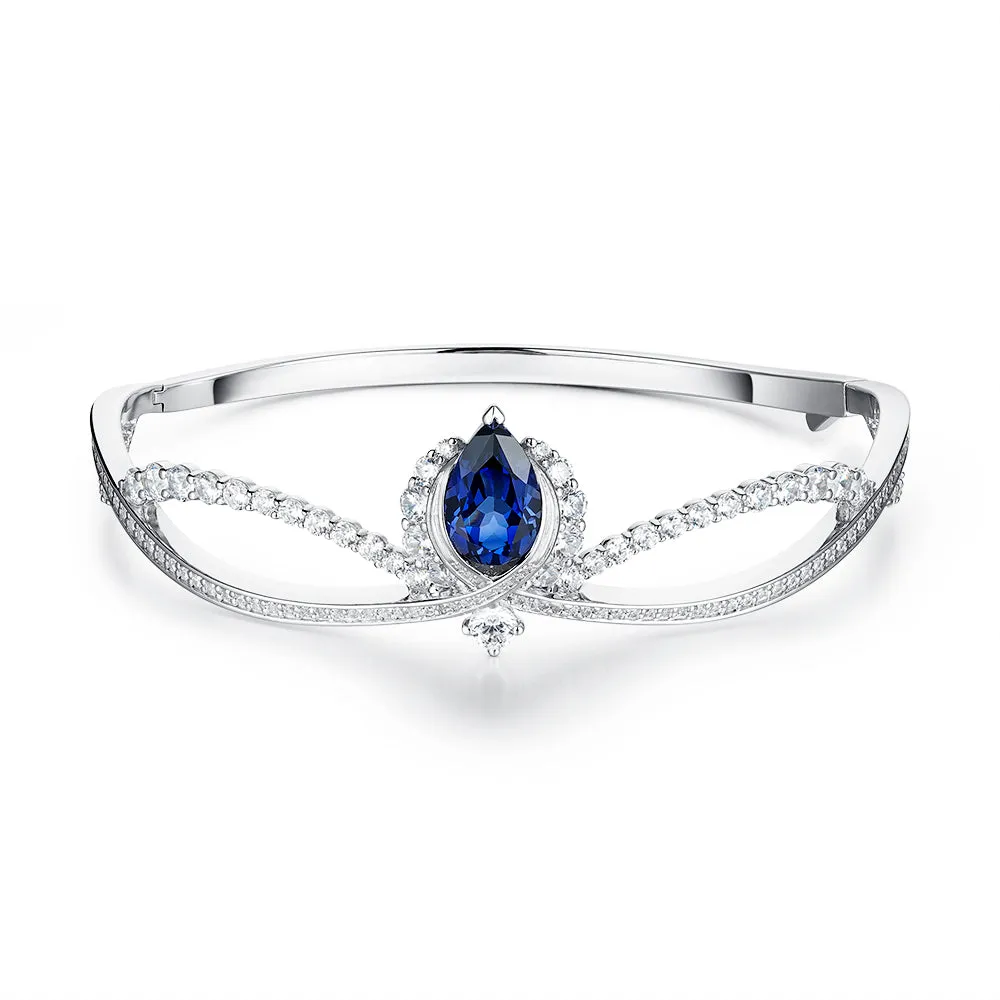 "ENDLESS BLUE" Luxe Crown Pear Shaped Sapphire Bangle Bracelet