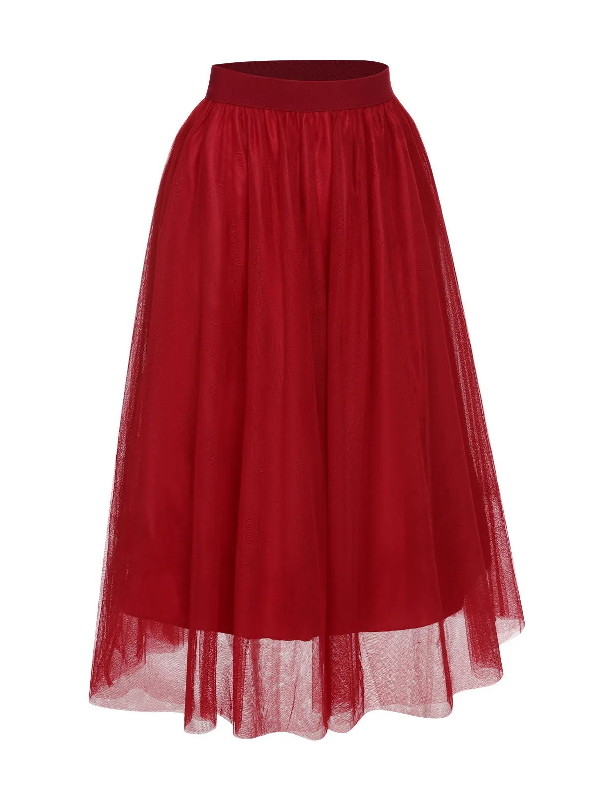 Red 1930s Mesh Solid Skirt