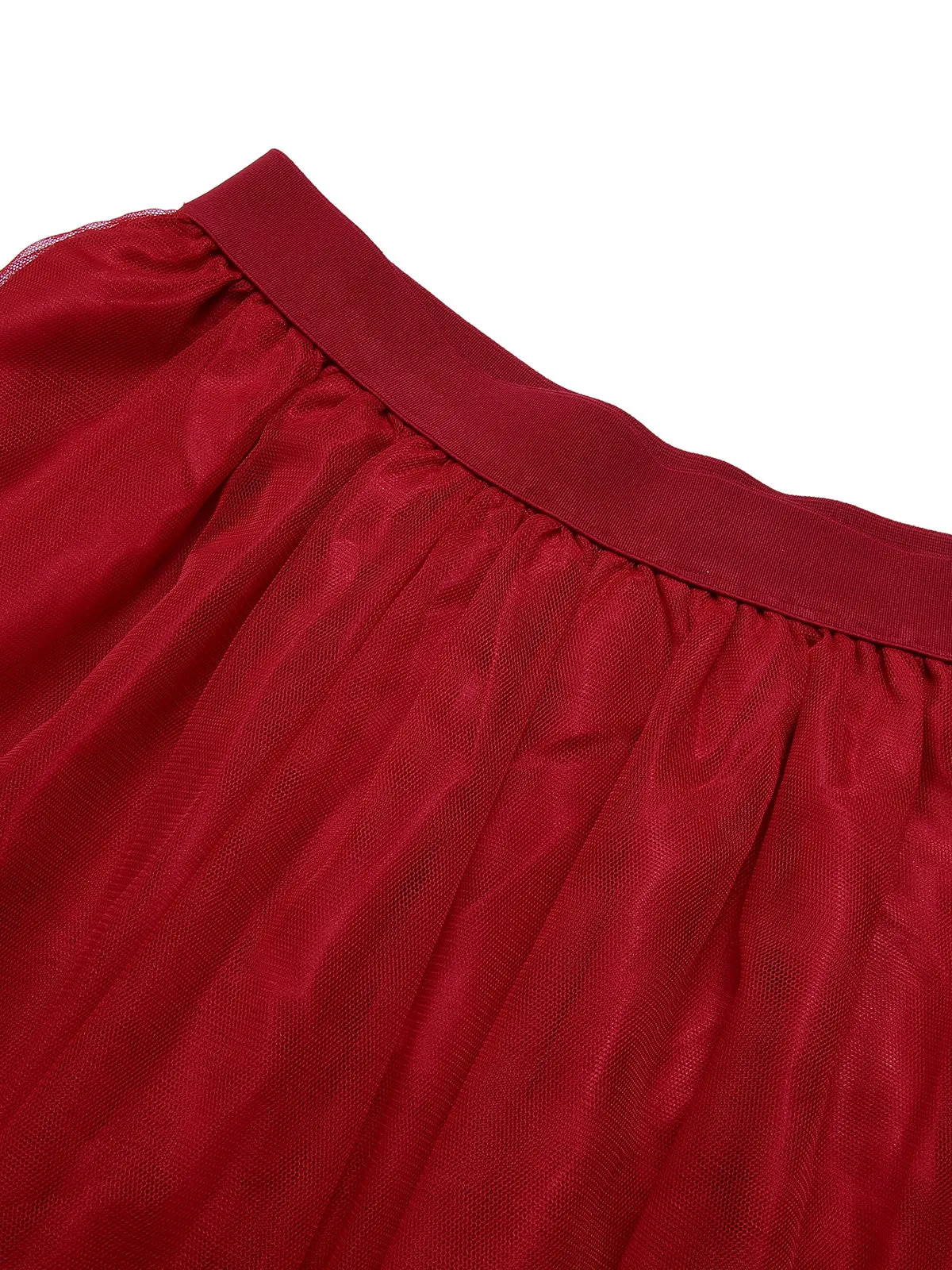 Red 1930s Mesh Solid Skirt