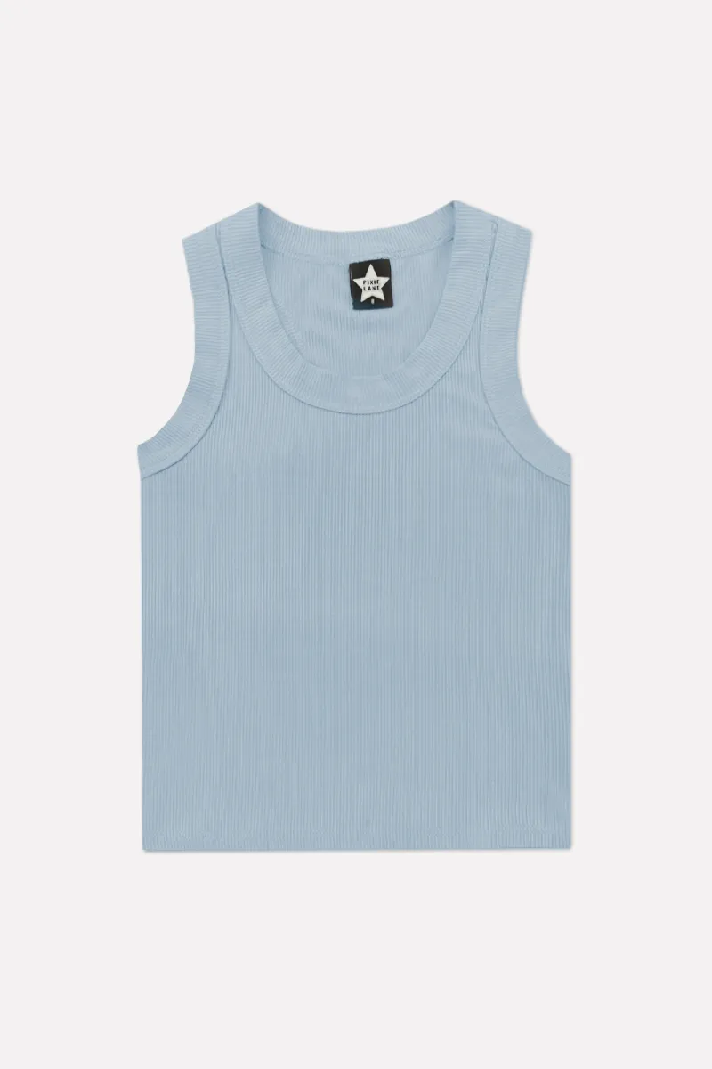 Ribbed Modal Cropped Racerback Tank - Ash Blue