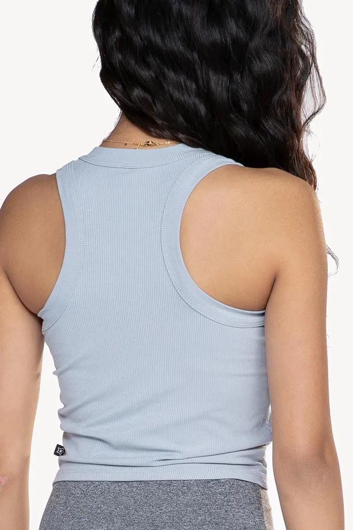 Ribbed Modal Cropped Racerback Tank - Ash Blue