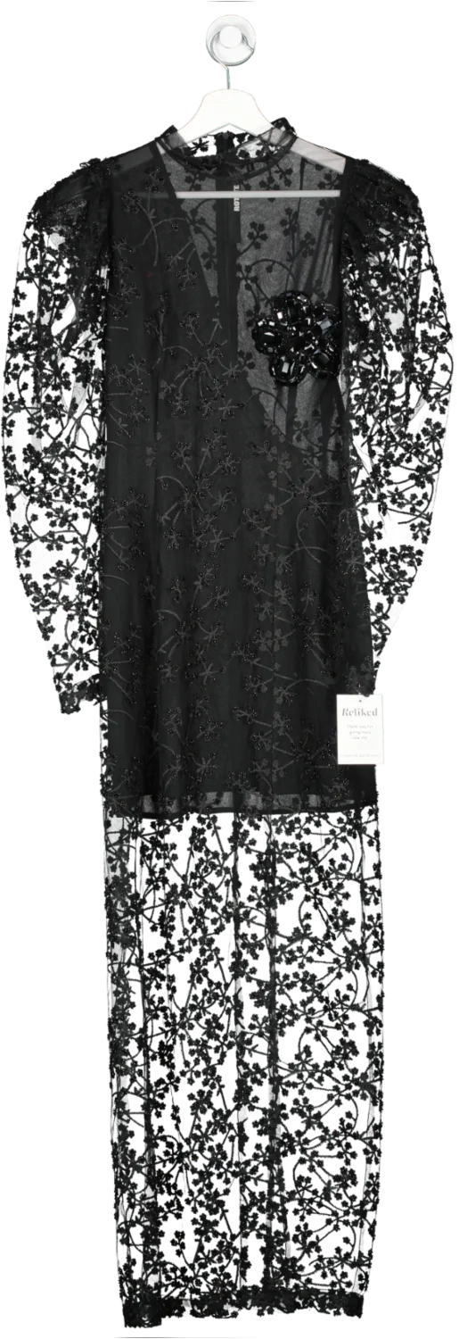 Rotate Birger Christensen Black Crystal Flower Maxi Dress UK 6