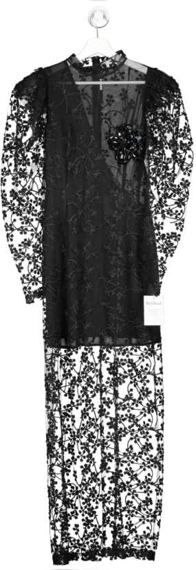 Rotate Birger Christensen Black Crystal Flower Maxi Dress UK 6