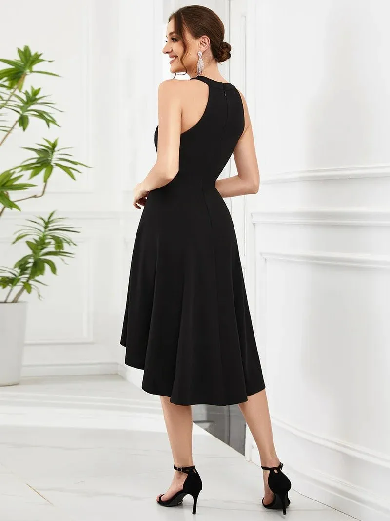 Round Neck Knee Length Asymmetrical Hem Evening DresseS