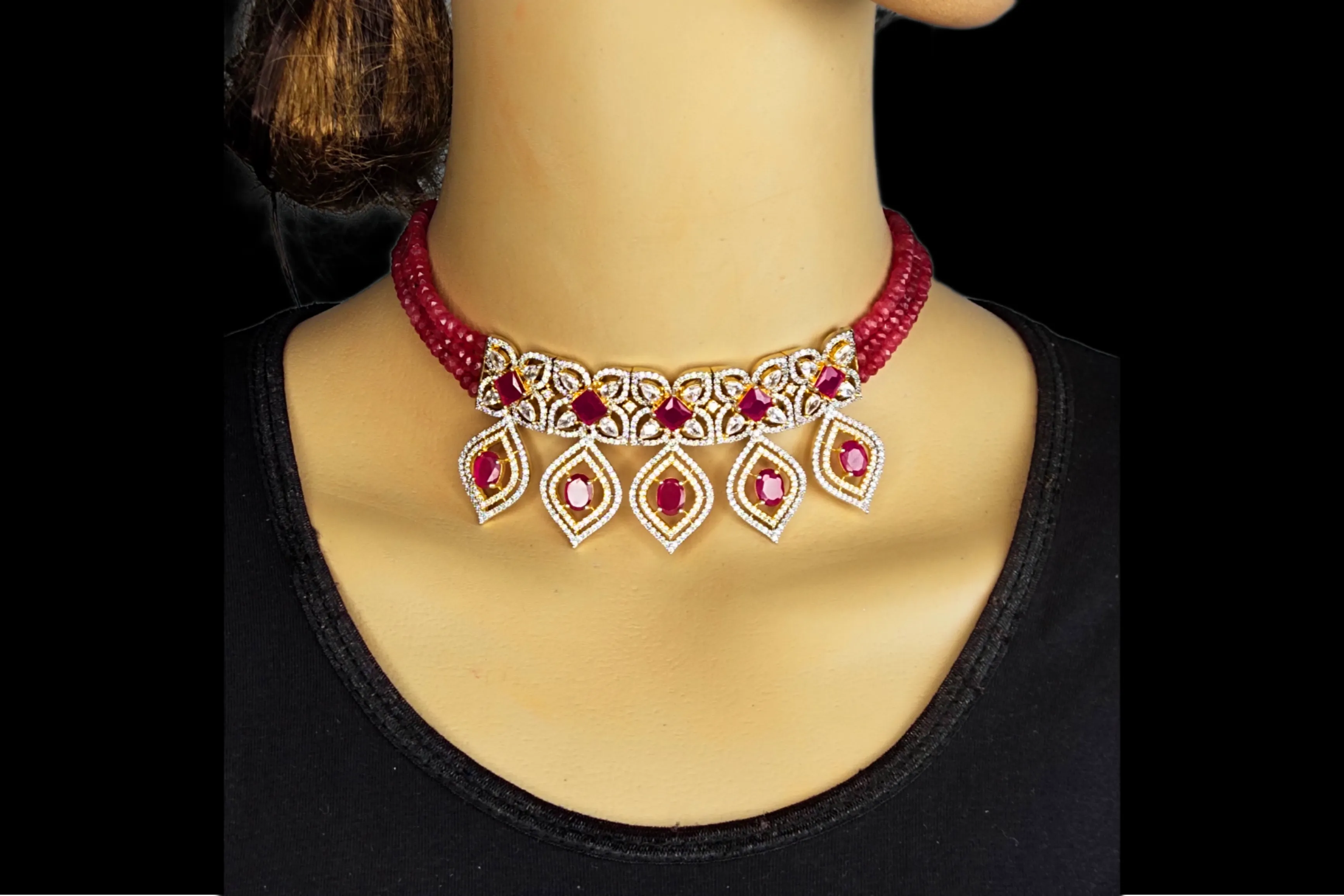 Ruby Beads Choker Set With  Pendant By Asp Fashion Jewellery