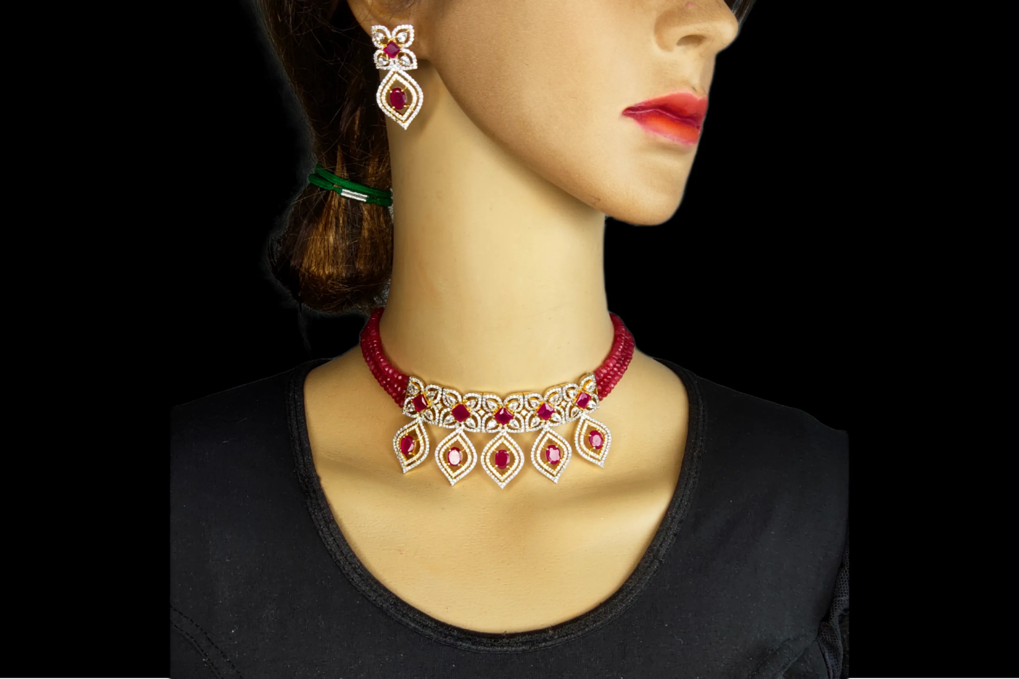 Ruby Beads Choker Set With  Pendant By Asp Fashion Jewellery