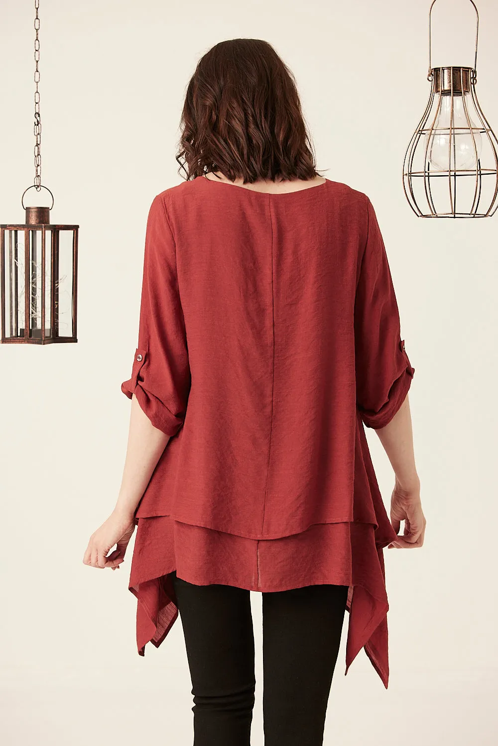 Saloos Plain Double Layer Top with Necklace