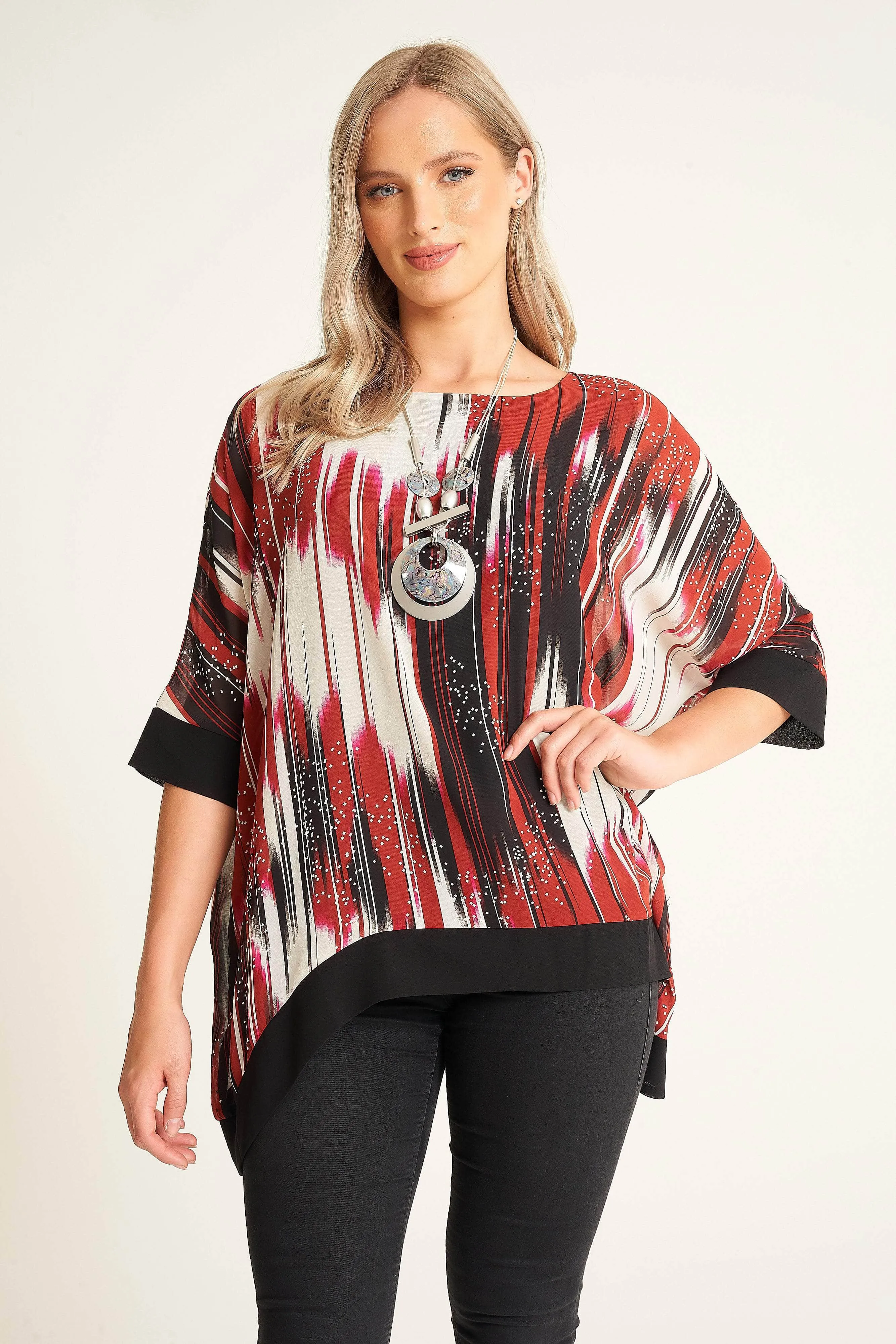 Saloos Striking Abstract Printed Top with Necklace