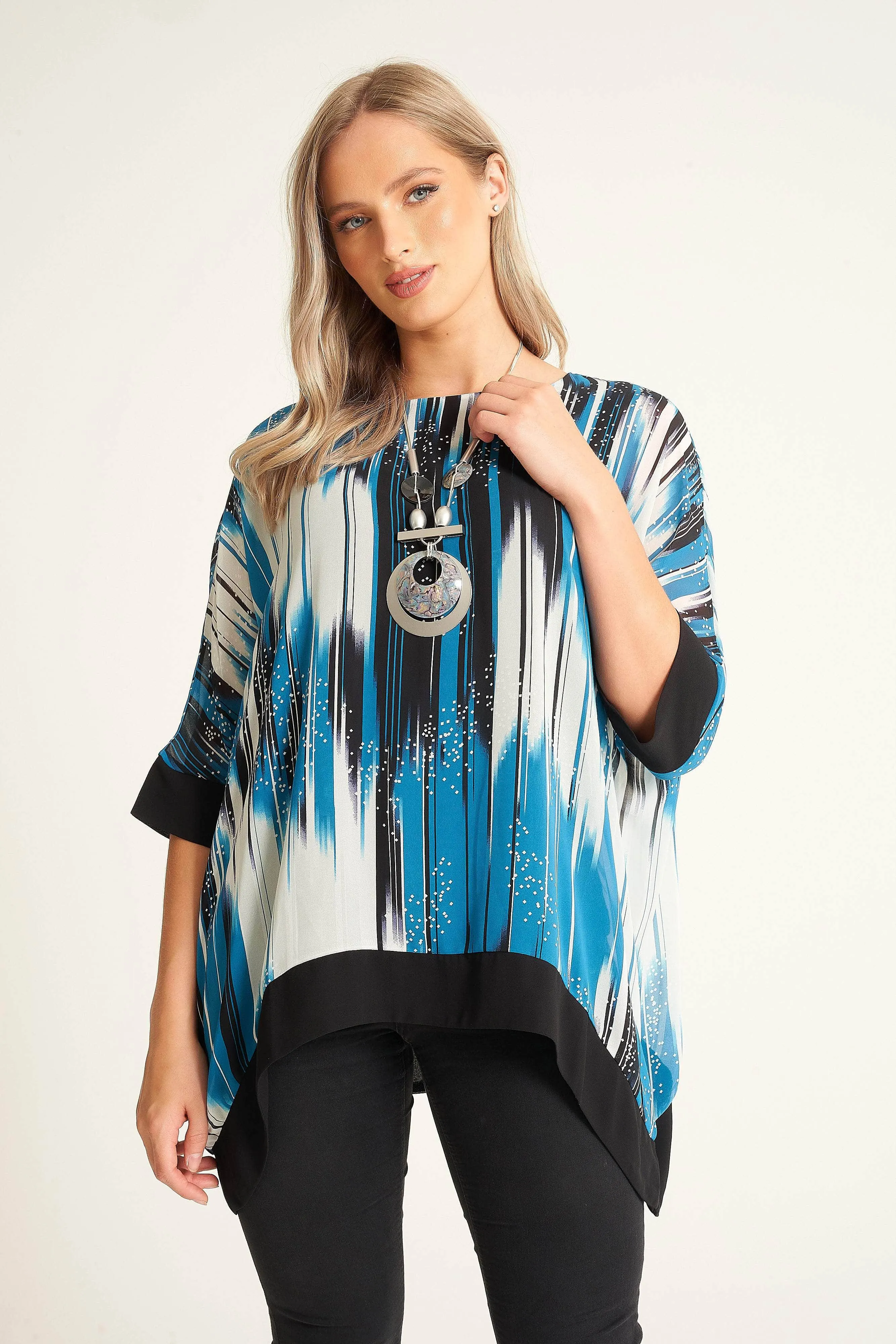 Saloos Striking Abstract Printed Top with Necklace