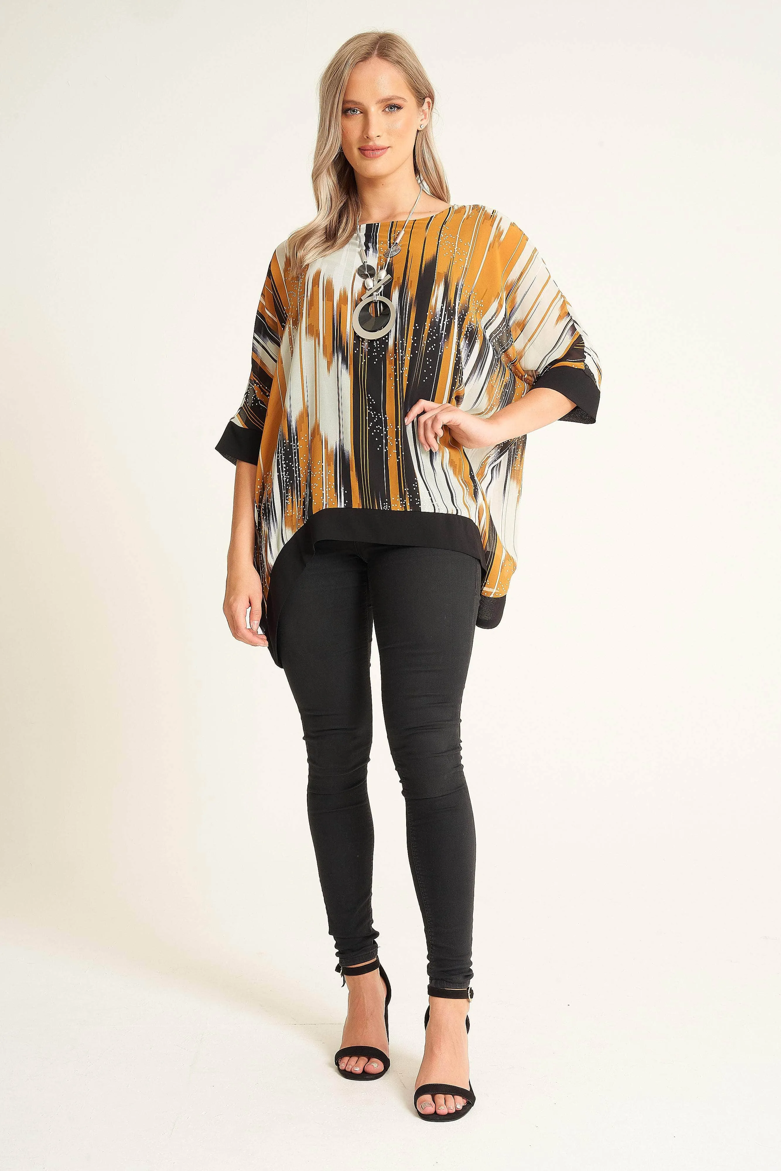 Saloos Striking Abstract Printed Top with Necklace