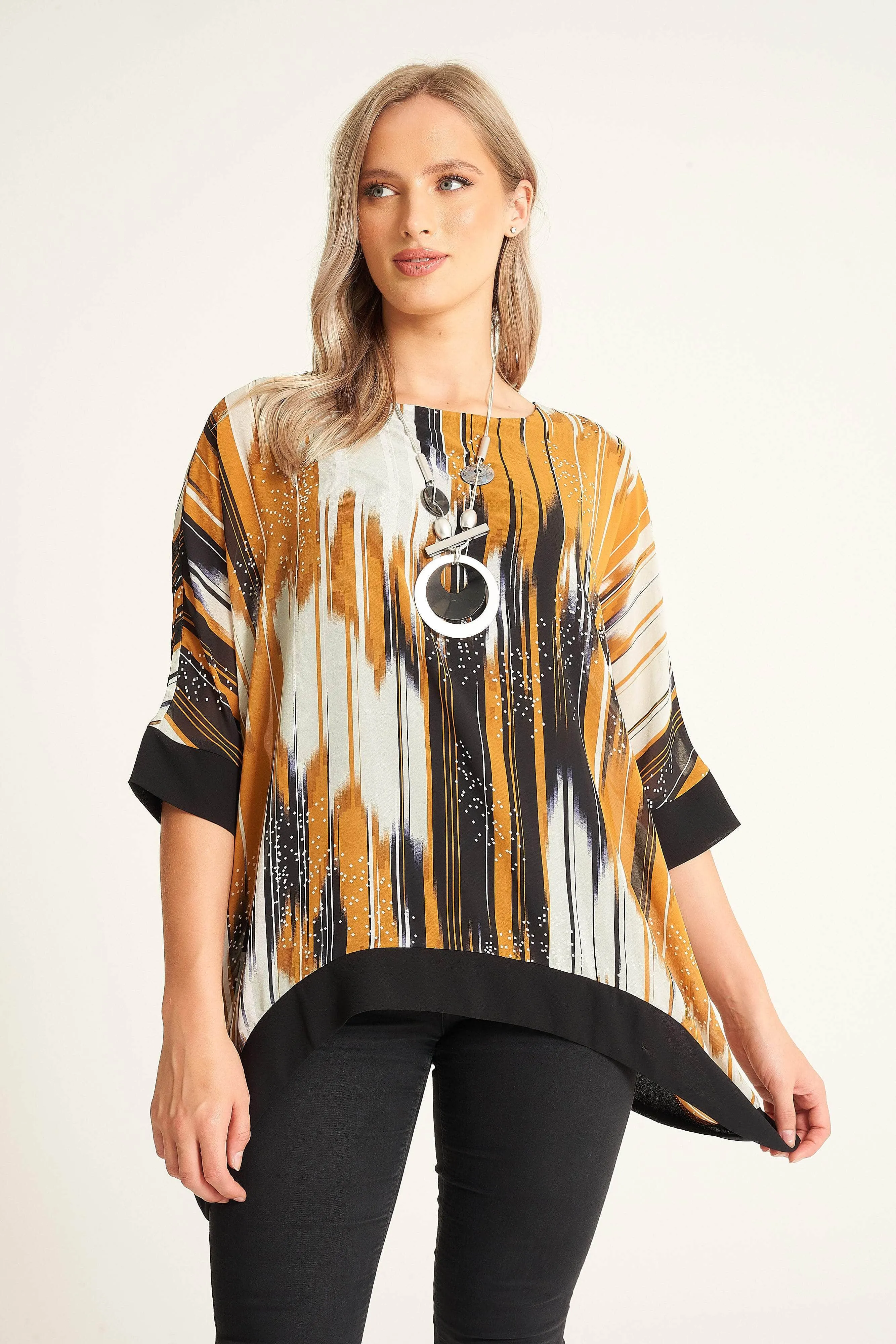 Saloos Striking Abstract Printed Top with Necklace