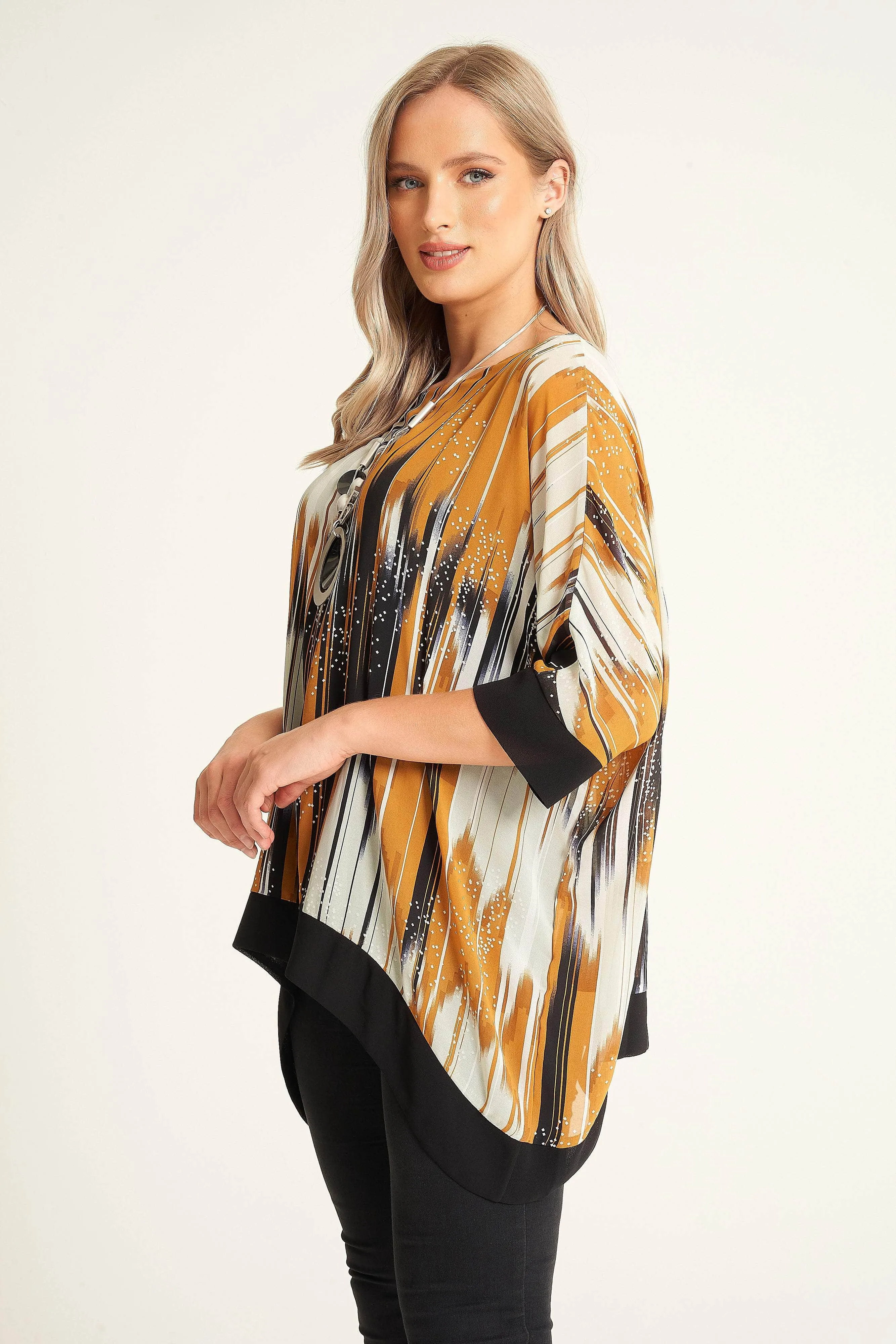 Saloos Striking Abstract Printed Top with Necklace