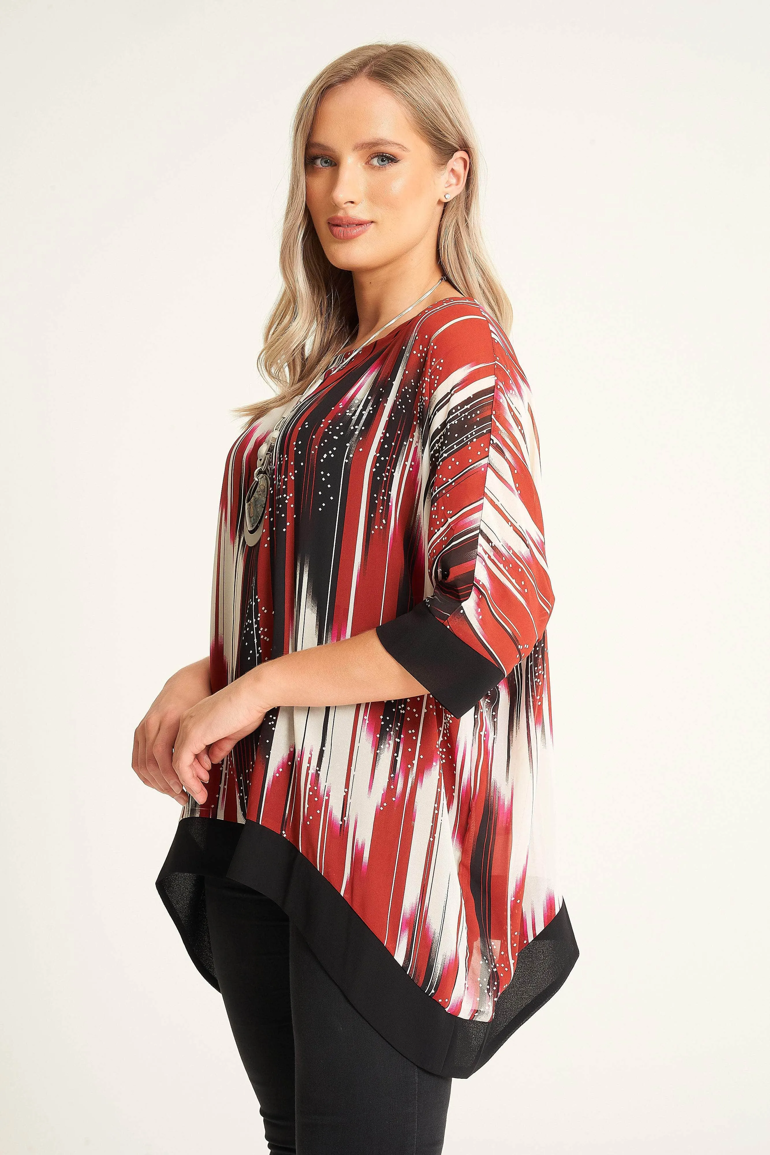 Saloos Striking Abstract Printed Top with Necklace