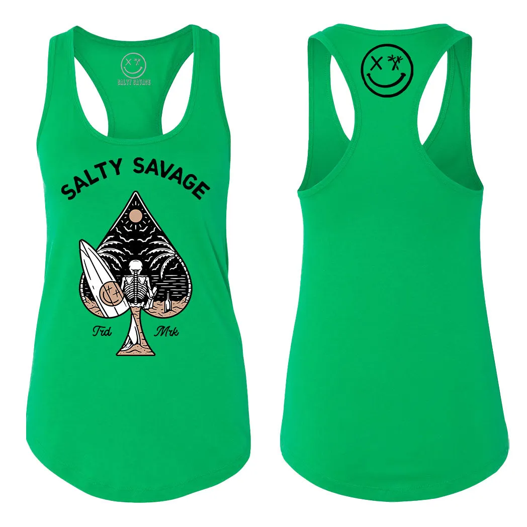 Salty Savage Ladies "Beach Spade" Racerback Tank