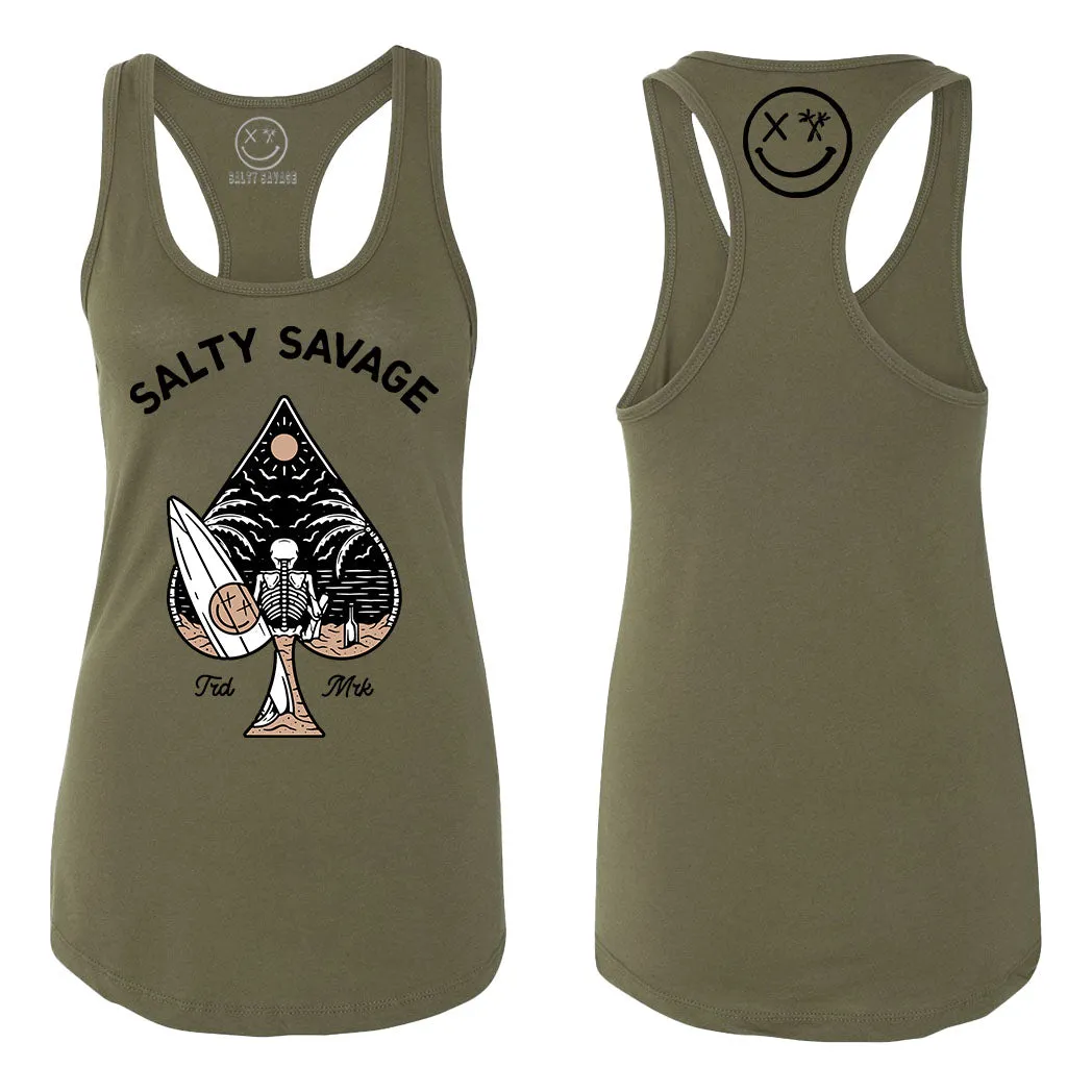 Salty Savage Ladies "Beach Spade" Racerback Tank