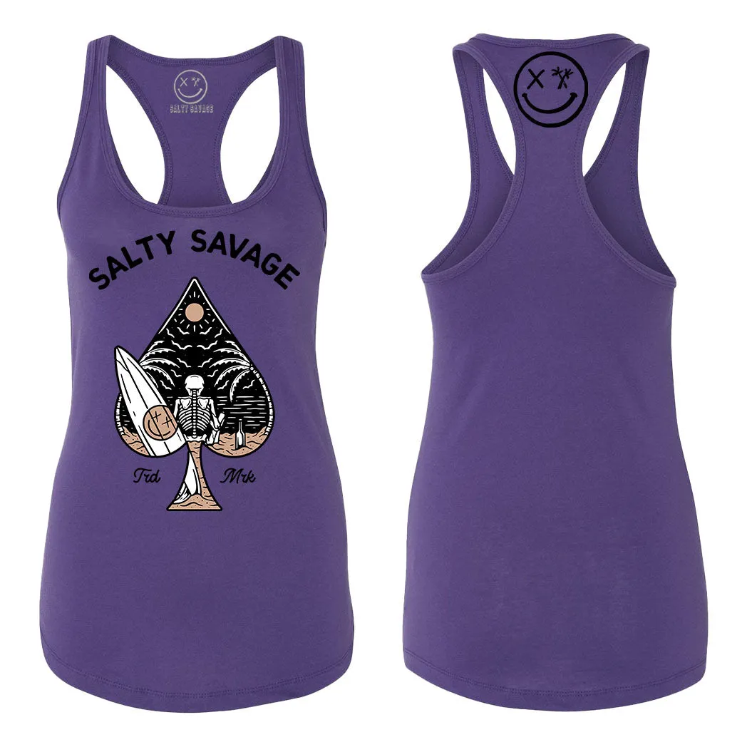 Salty Savage Ladies "Beach Spade" Racerback Tank