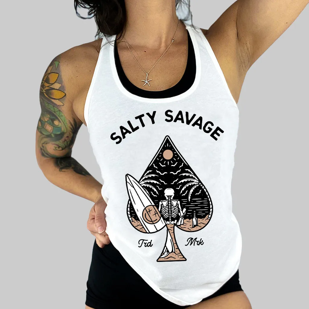 Salty Savage Ladies "Beach Spade" Racerback Tank