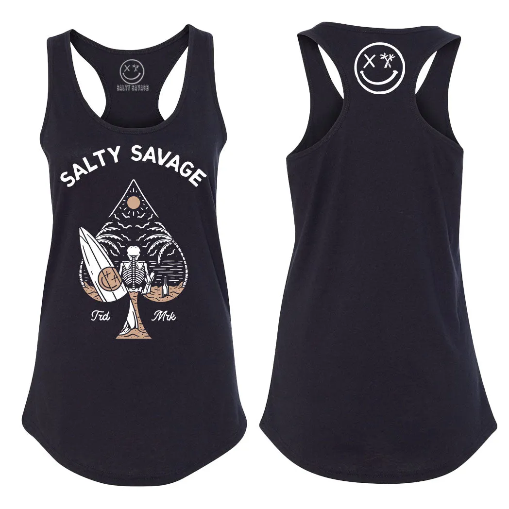 Salty Savage Ladies "Beach Spade" Racerback Tank