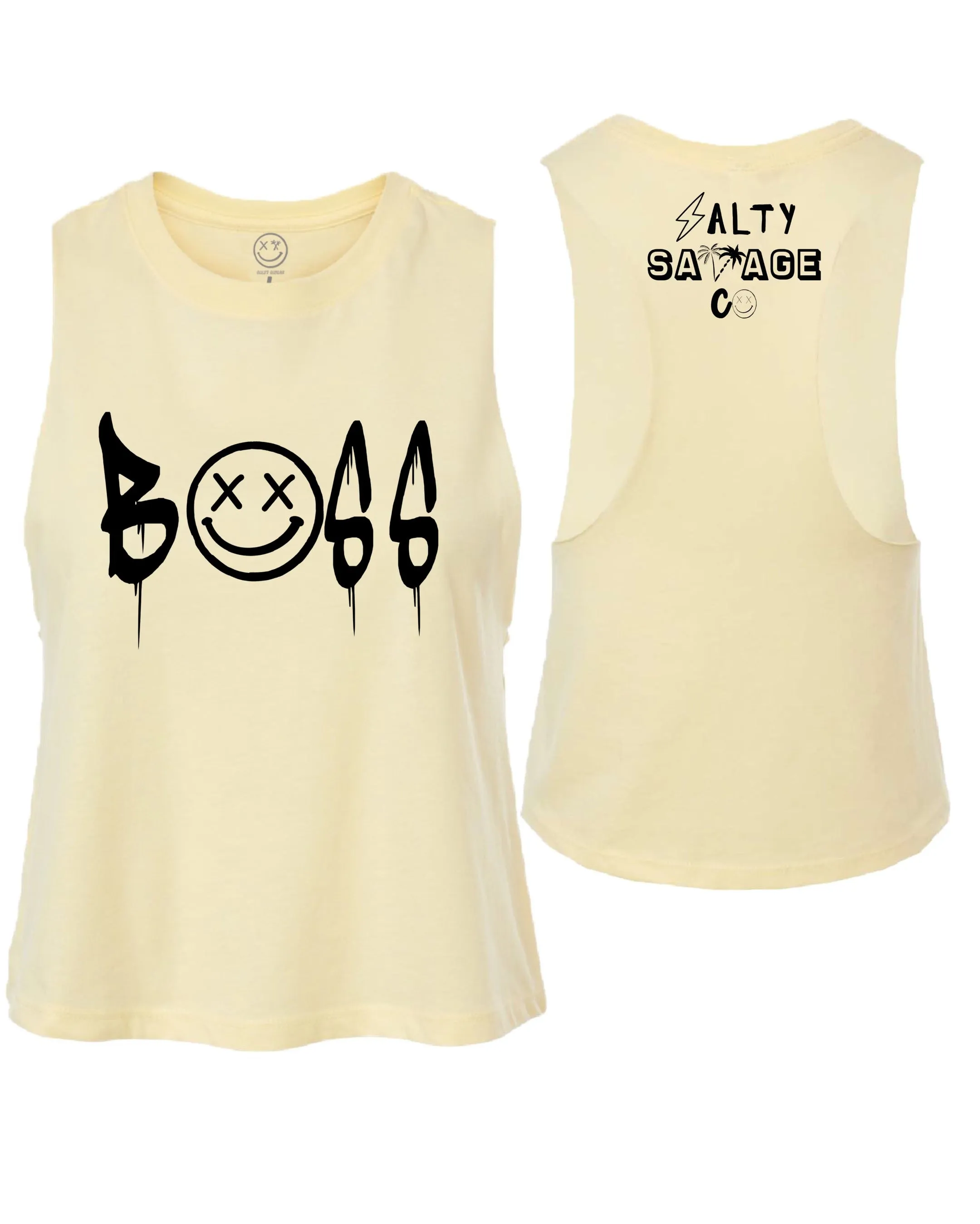 Salty Savage Ladies "BOSS" Flowy Racerback Crop Tank