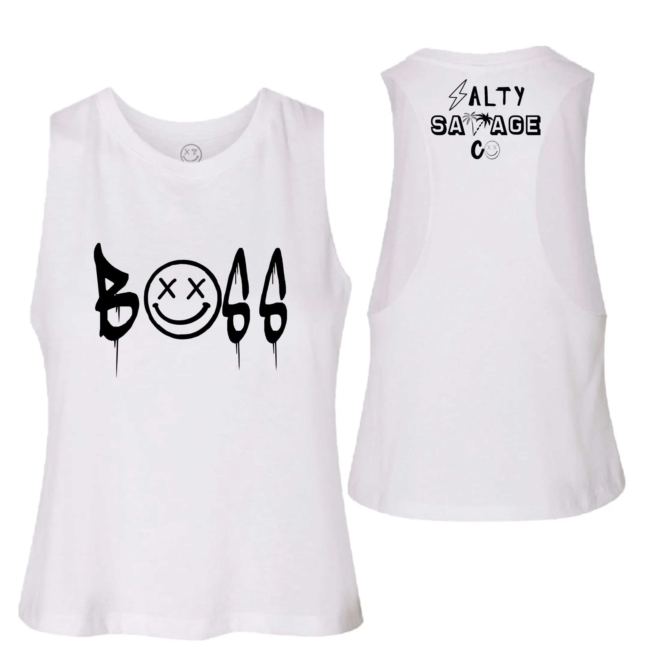 Salty Savage Ladies "BOSS" Flowy Racerback Crop Tank