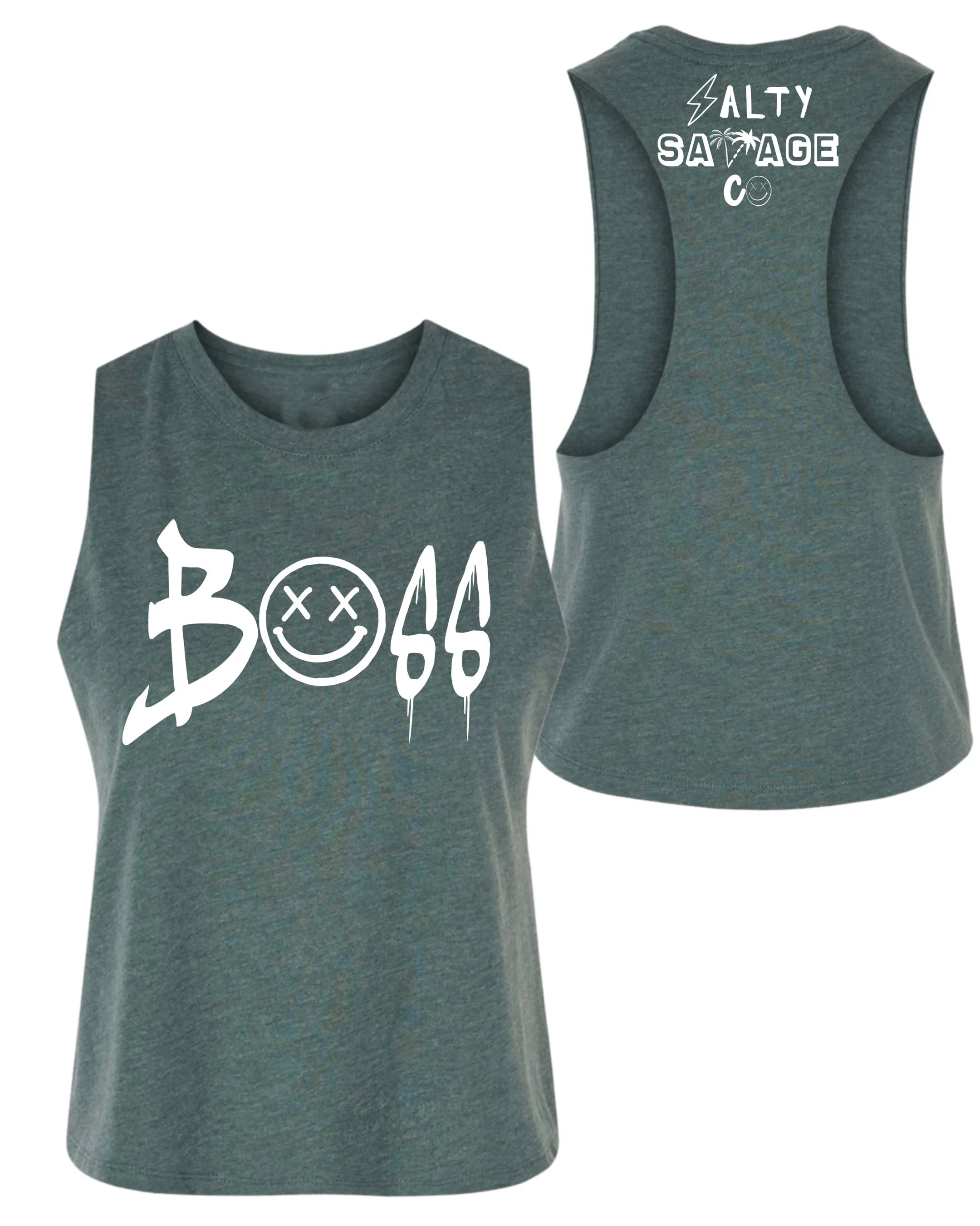 Salty Savage Ladies "BOSS" Flowy Racerback Crop Tank