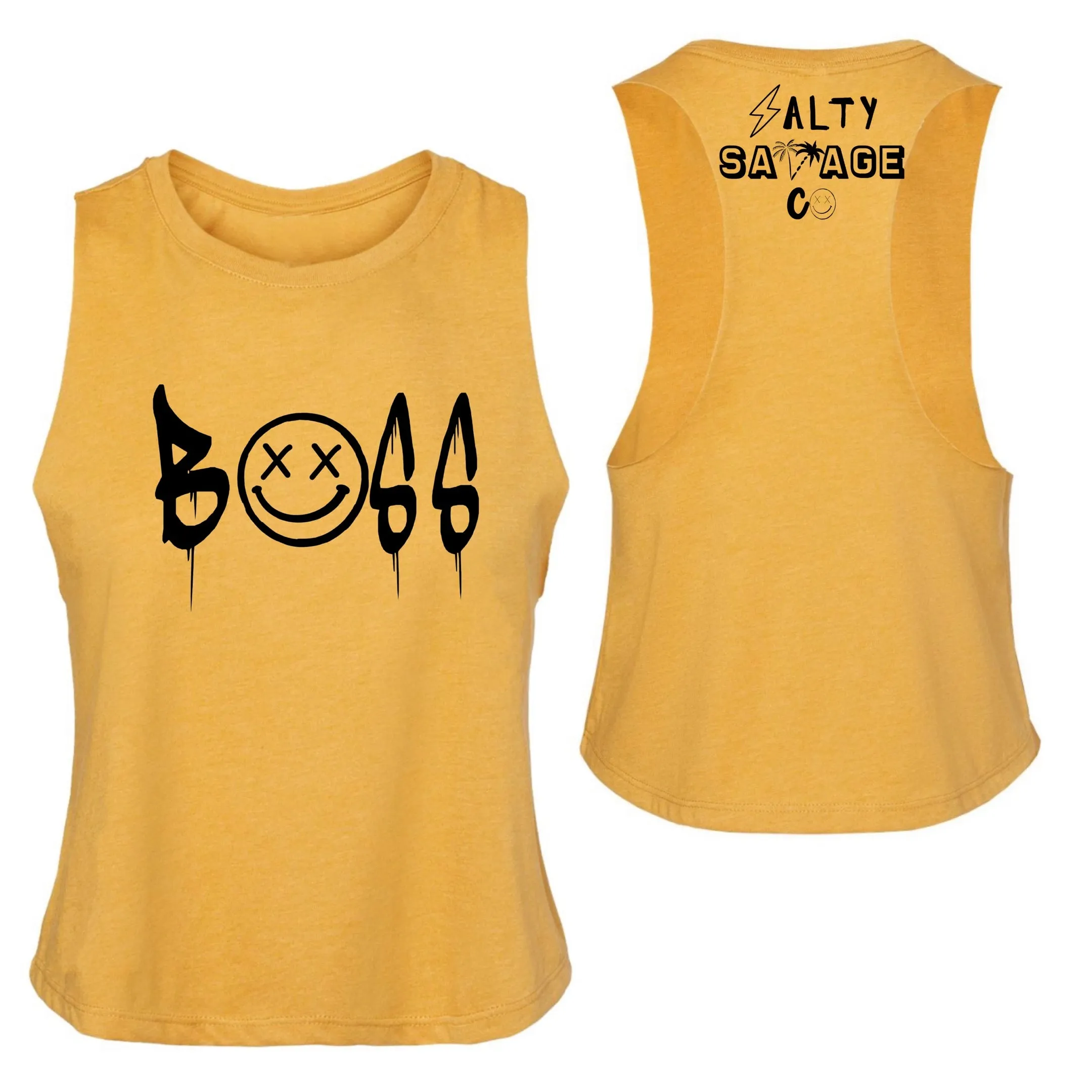 Salty Savage Ladies "BOSS" Flowy Racerback Crop Tank