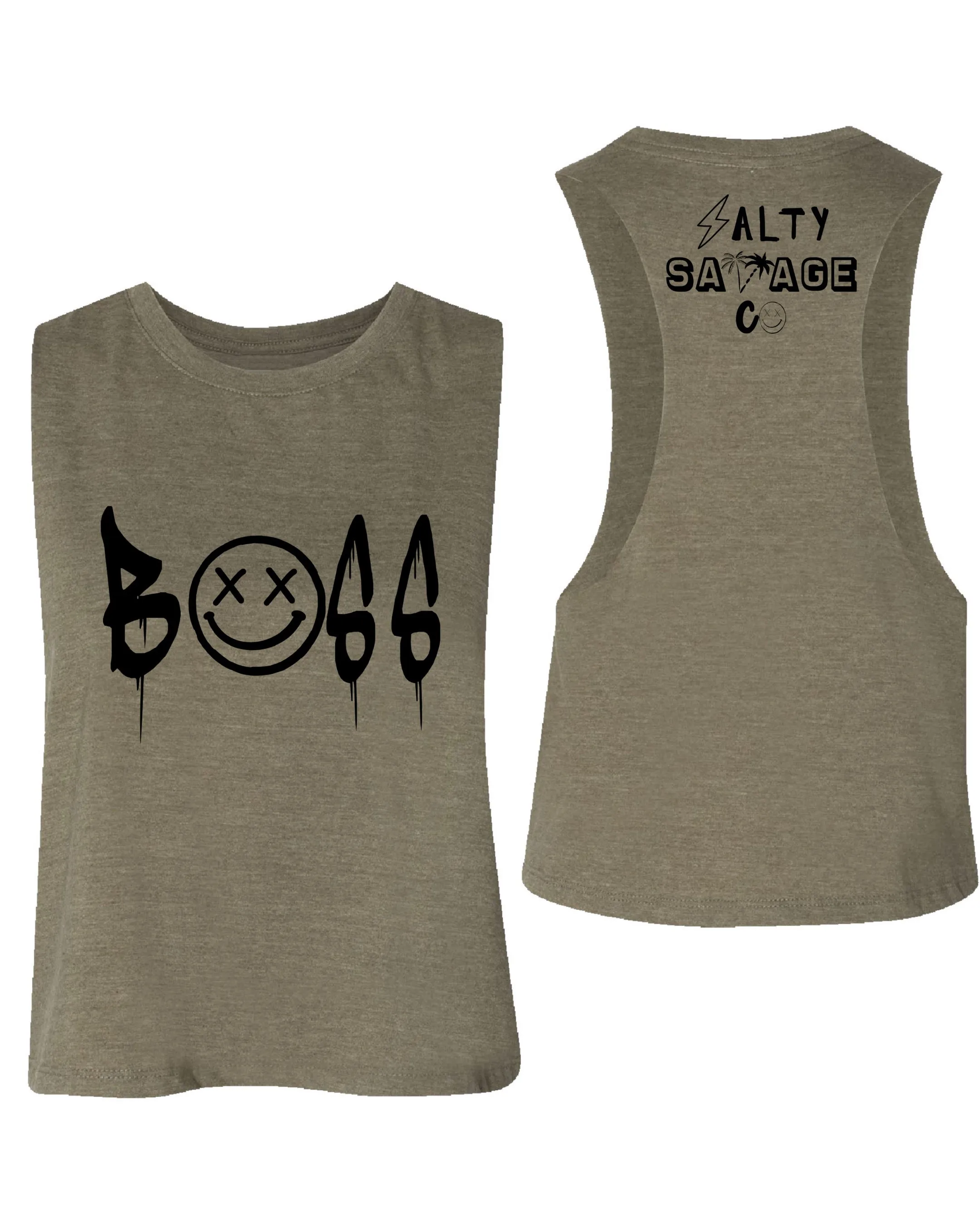 Salty Savage Ladies "BOSS" Flowy Racerback Crop Tank