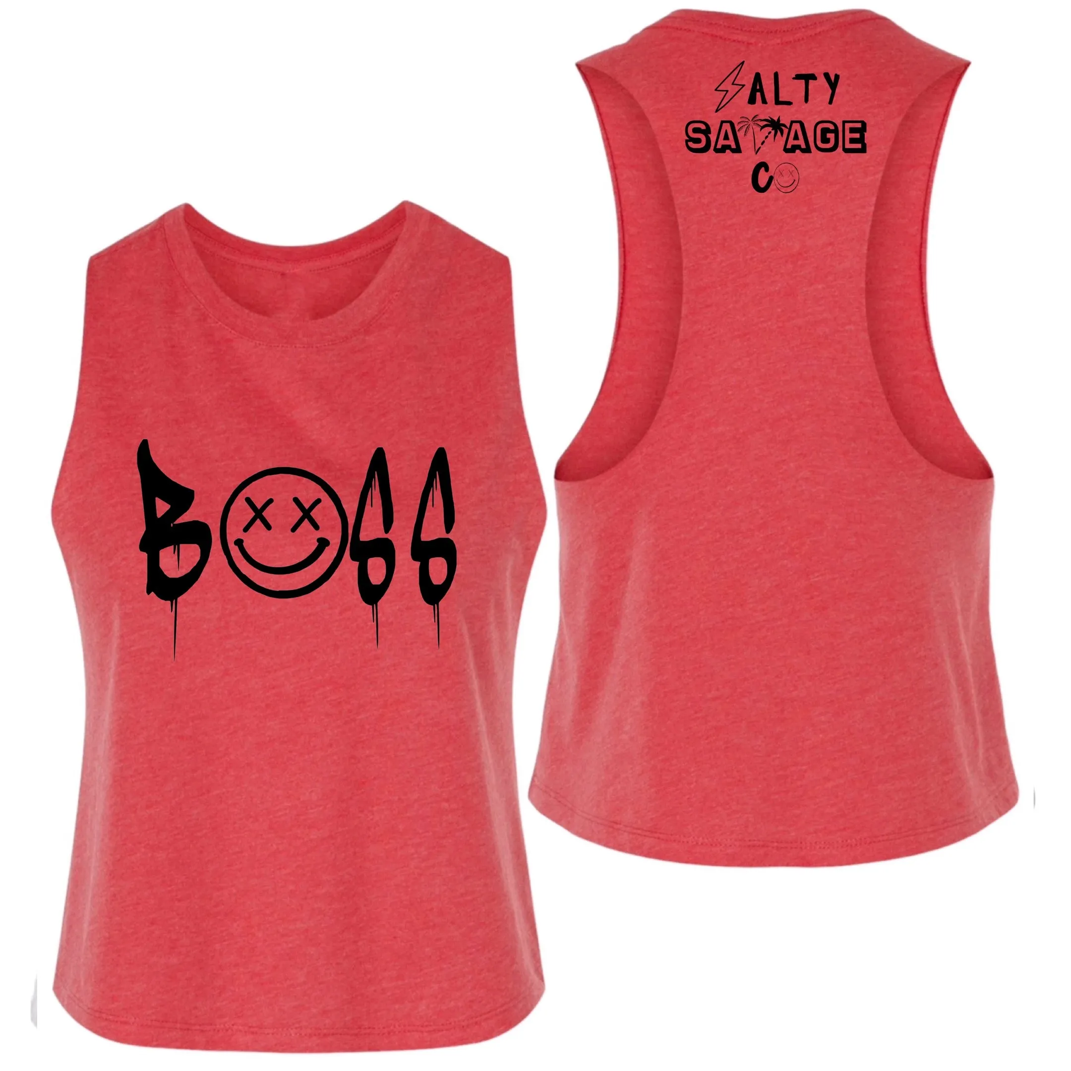 Salty Savage Ladies "BOSS" Flowy Racerback Crop Tank