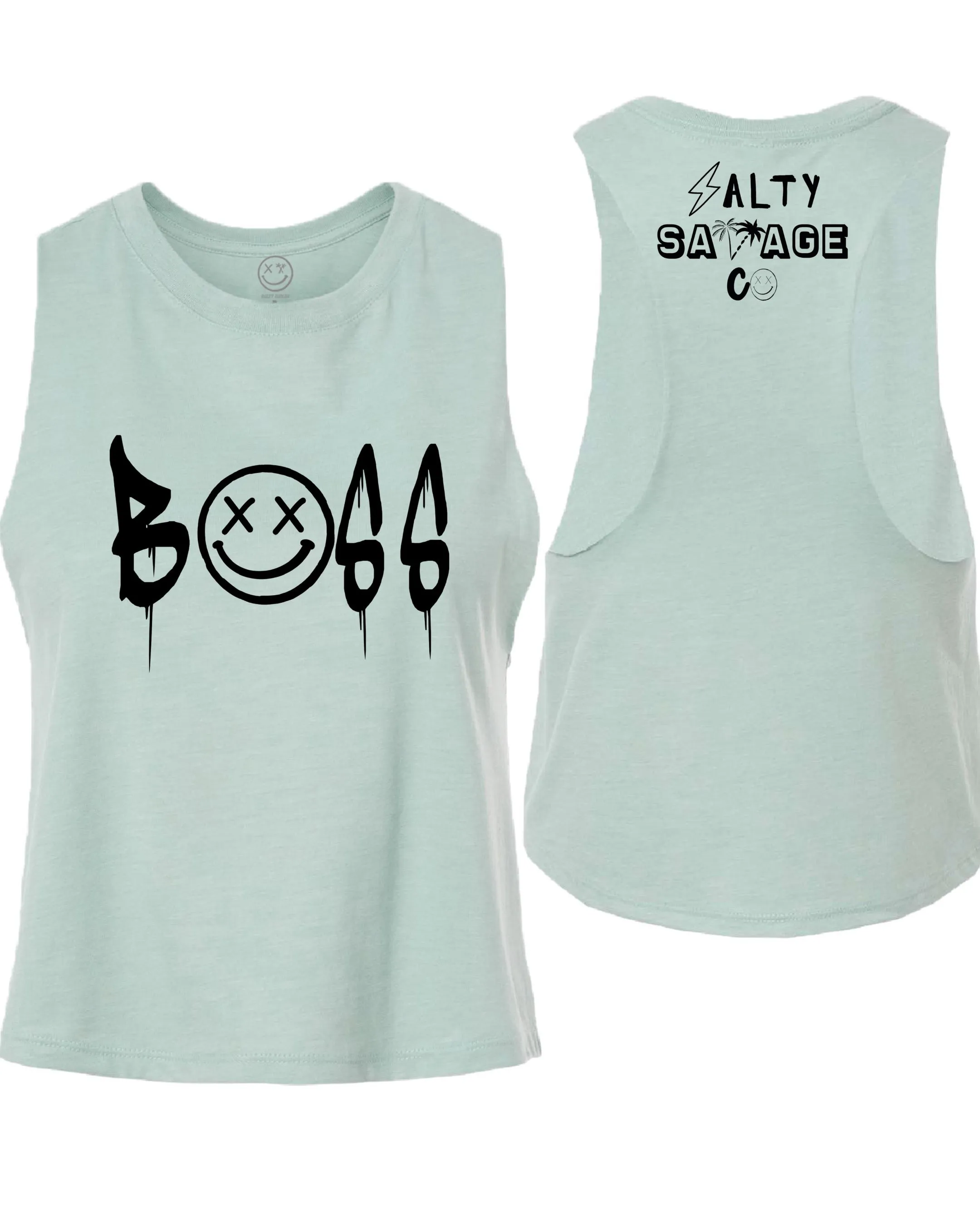 Salty Savage Ladies "BOSS" Flowy Racerback Crop Tank