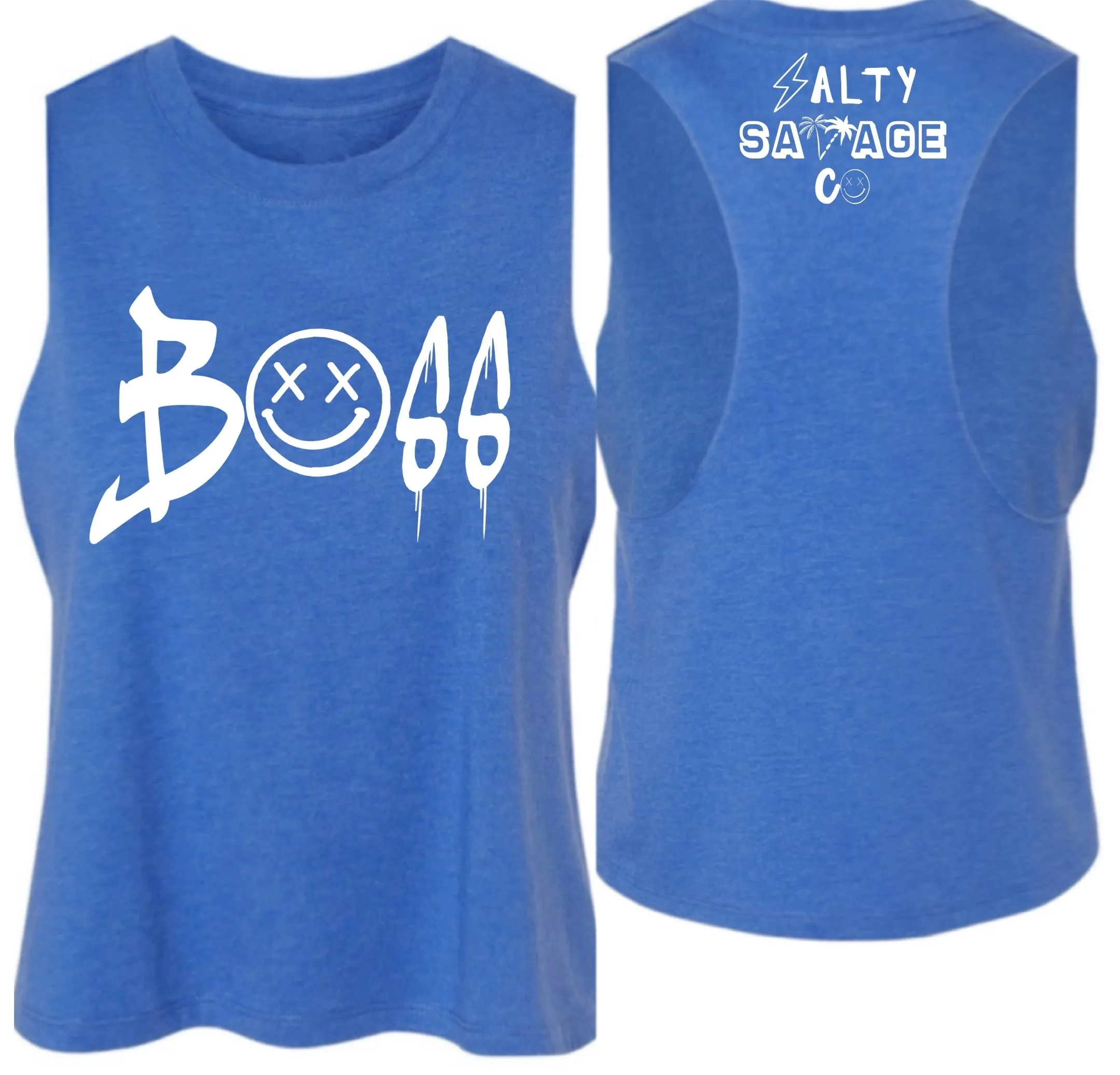 Salty Savage Ladies "BOSS" Flowy Racerback Crop Tank