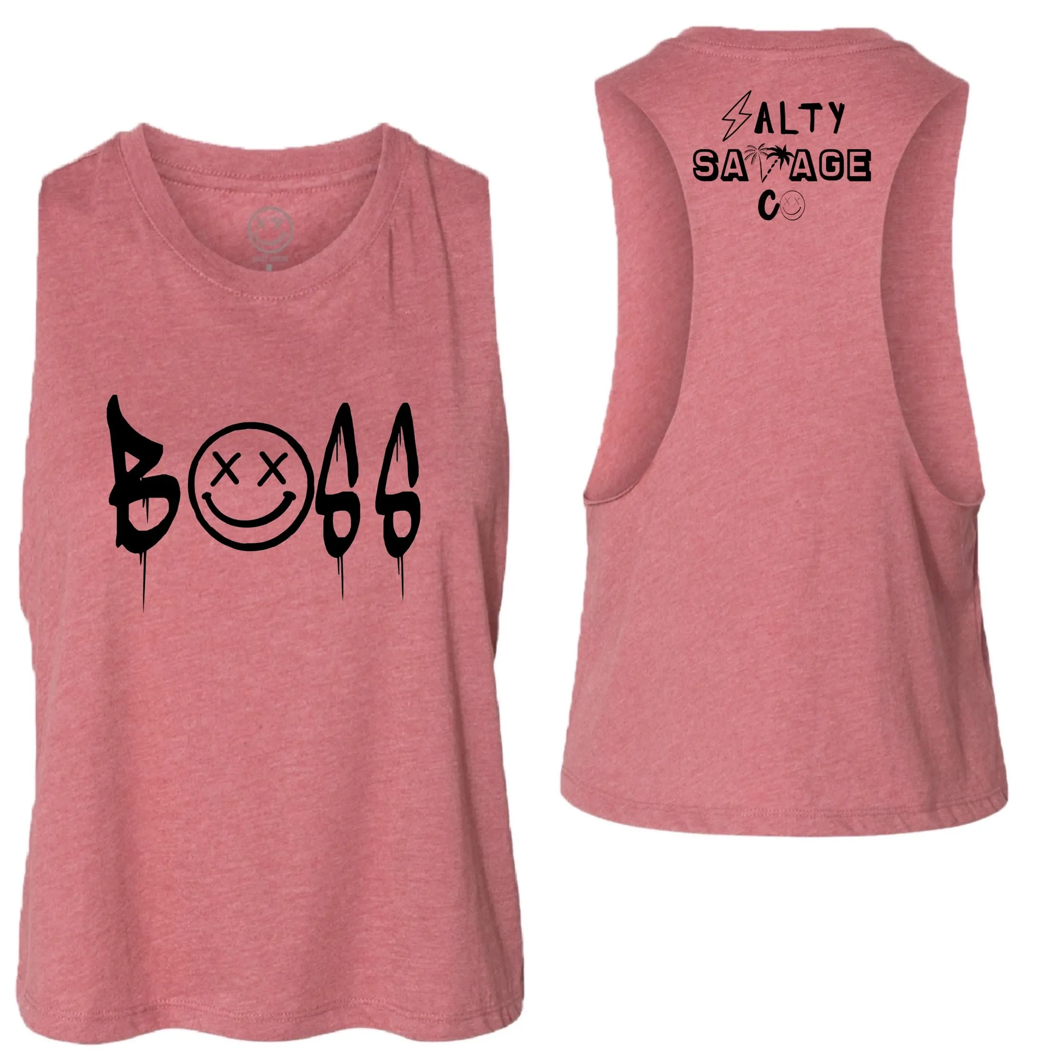 Salty Savage Ladies "BOSS" Flowy Racerback Crop Tank