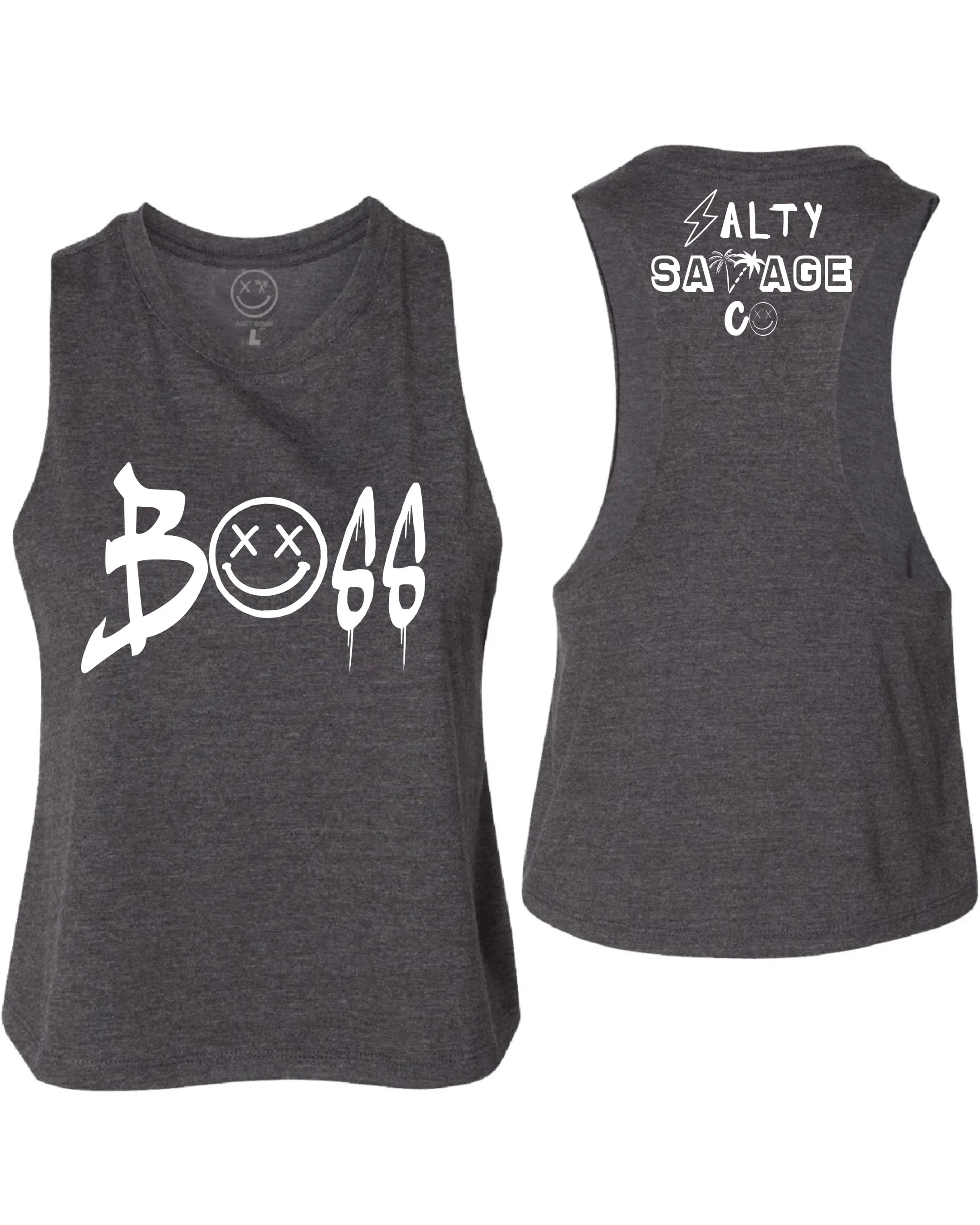 Salty Savage Ladies "BOSS" Flowy Racerback Crop Tank