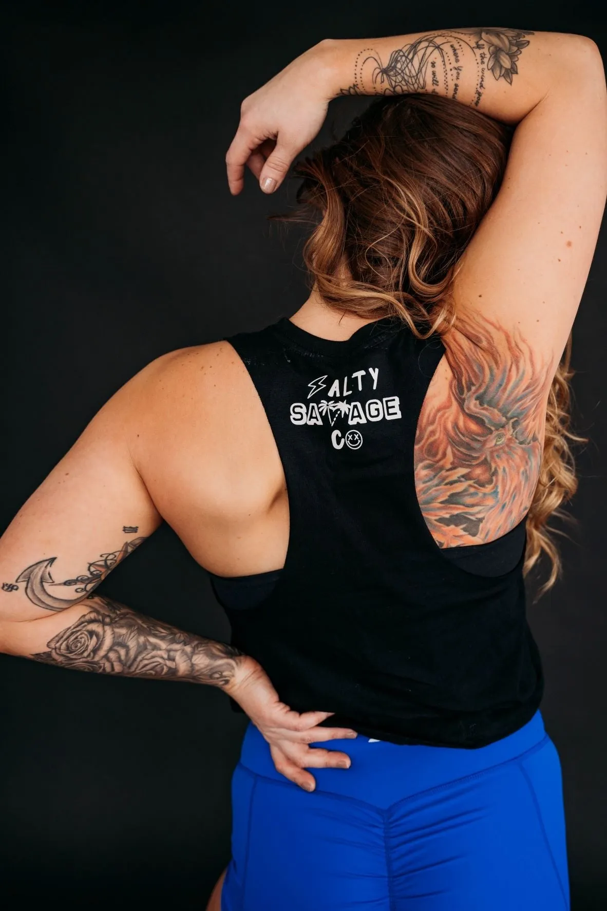 Salty Savage Ladies "BOSS" Flowy Racerback Crop Tank