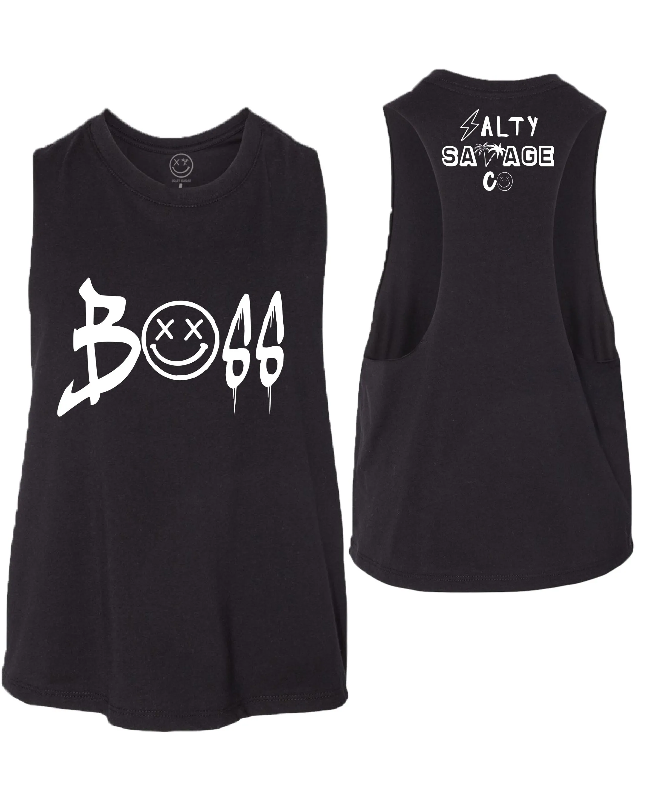 Salty Savage Ladies "BOSS" Flowy Racerback Crop Tank