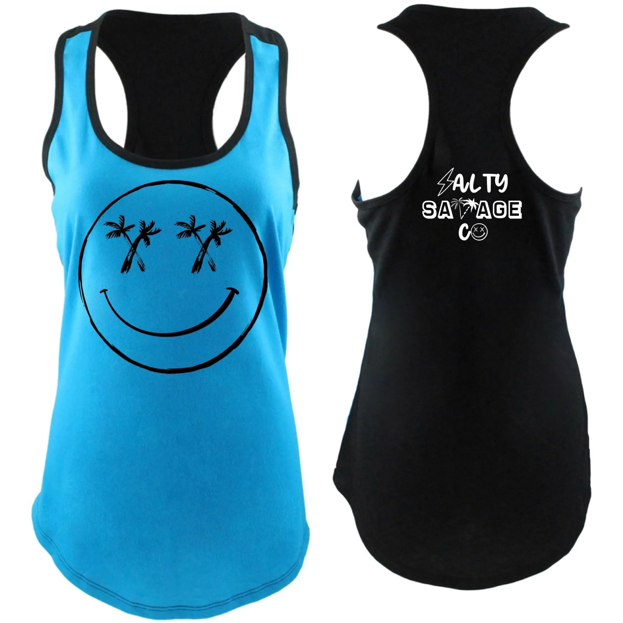 Salty Savage Ladies "Palm Smile" Two Tone Racerback Tank