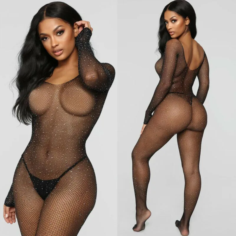 Sexy transparenter Strass-Bodysuit