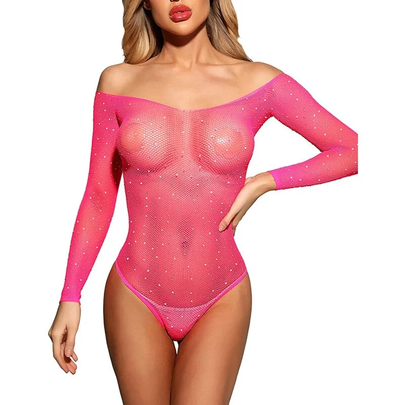 Sexy transparenter Strass-Bodysuit