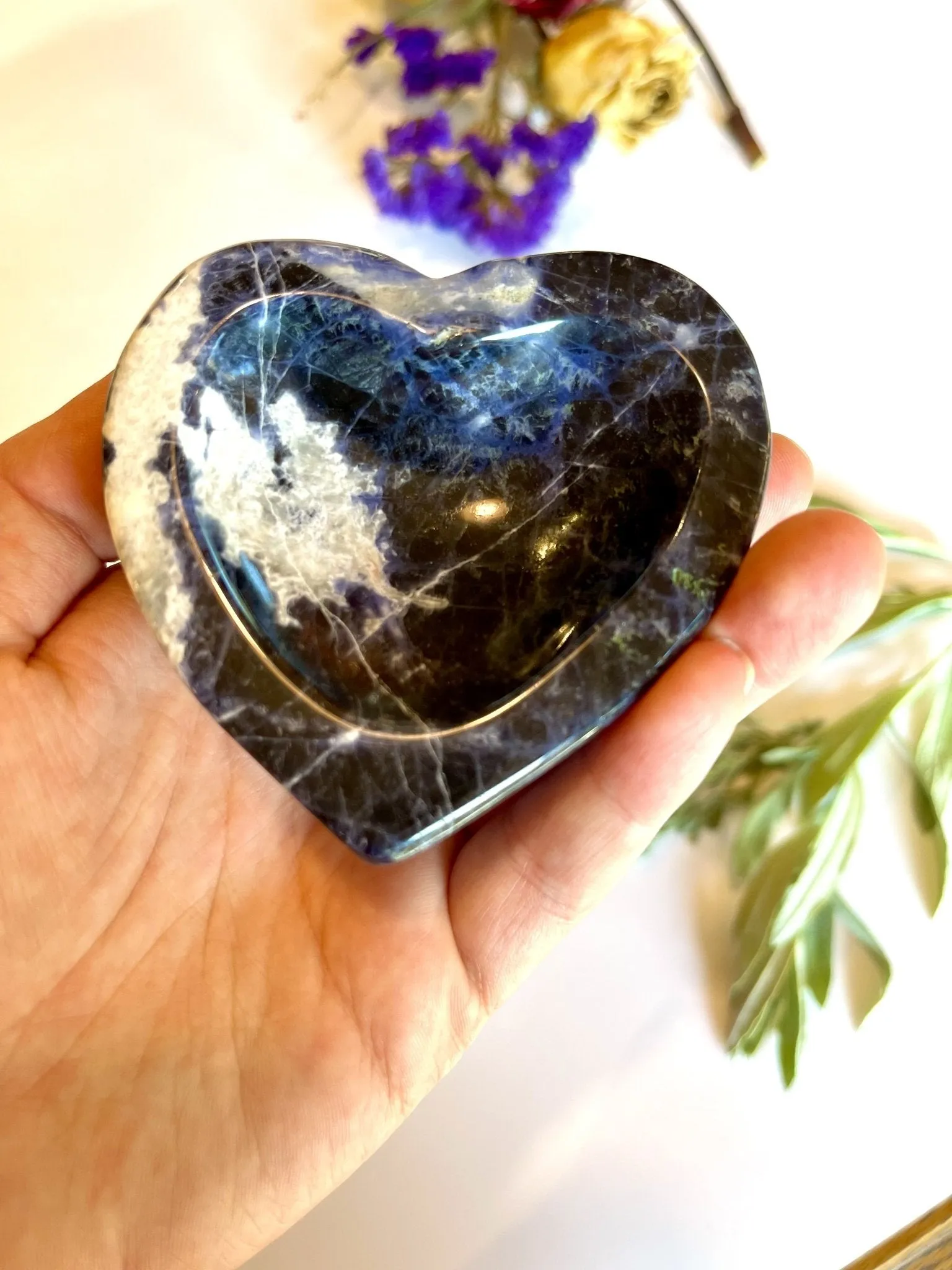 Shimmery Blue White Heart Sodalite Dish