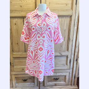 Short Pink Ikat Tunic Dress