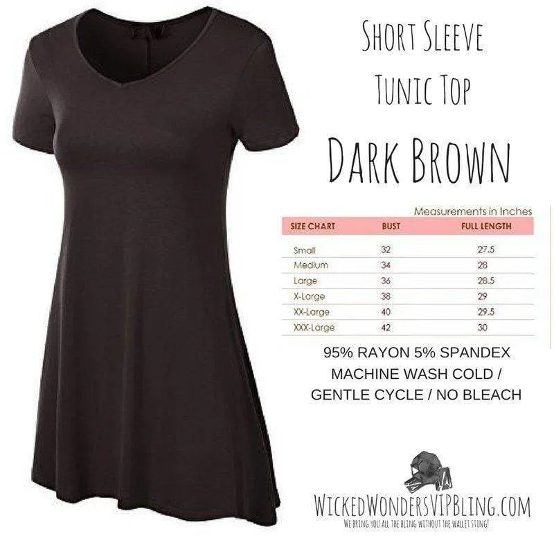 Short Sleeve Tunic Top DARK BROWN