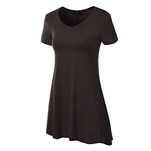 Short Sleeve Tunic Top DARK BROWN