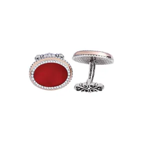 Silver White Zircon Stone Agate Oval Cufflink