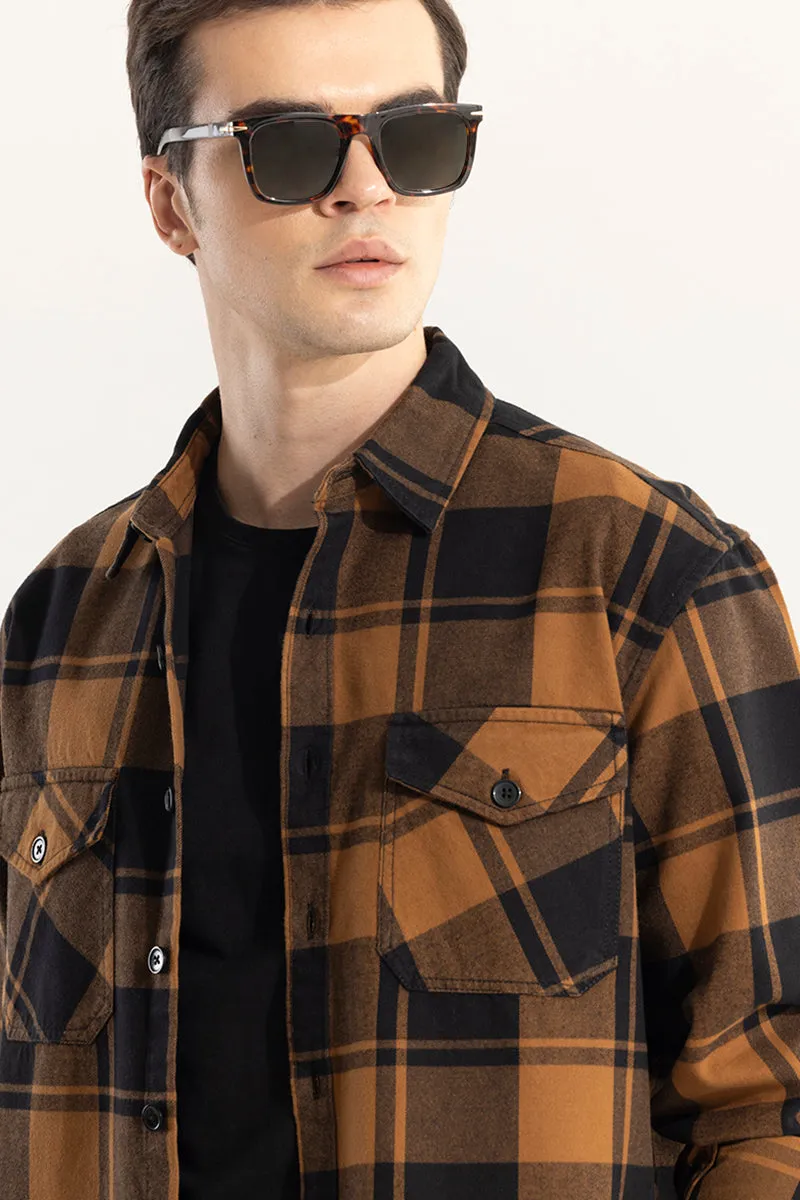 Square Grid Copper Brown Checks Shirt