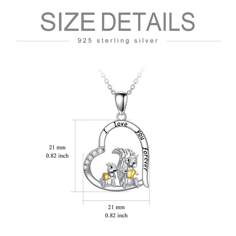 Squirrel Necklace 925 Sterling Silver Sunflower Squirrel  Pendant Necklace Squirrel  Jewelry Animal Lover Gifts for Birthday Christmas