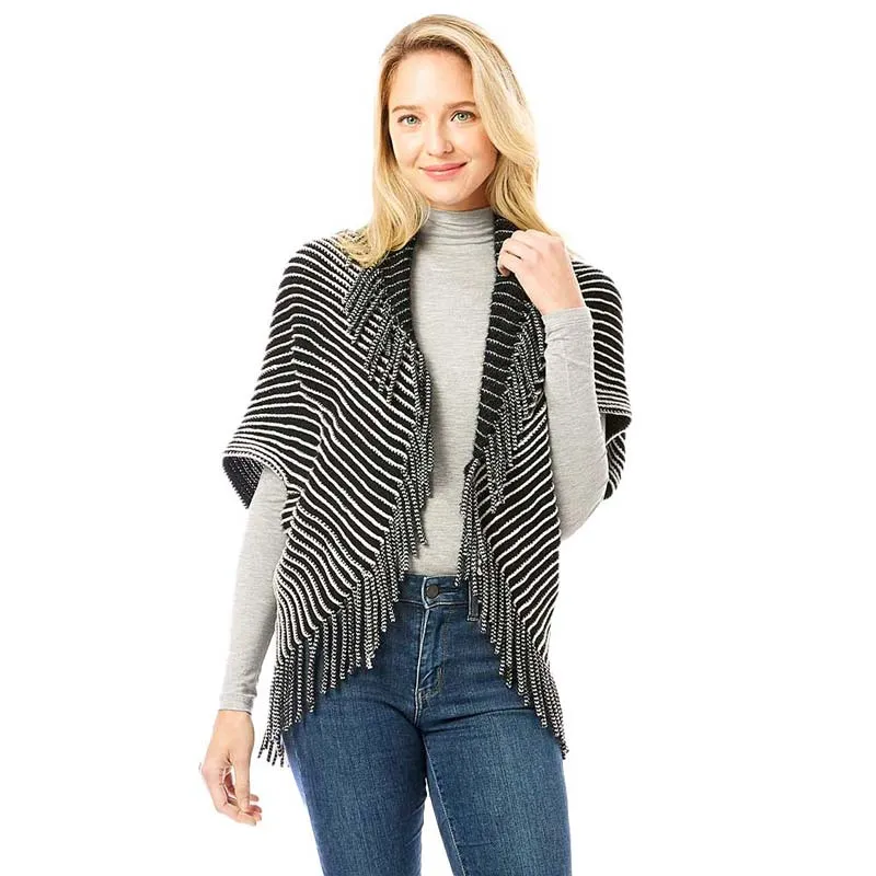 Striped Chenille Shrug With Fringe