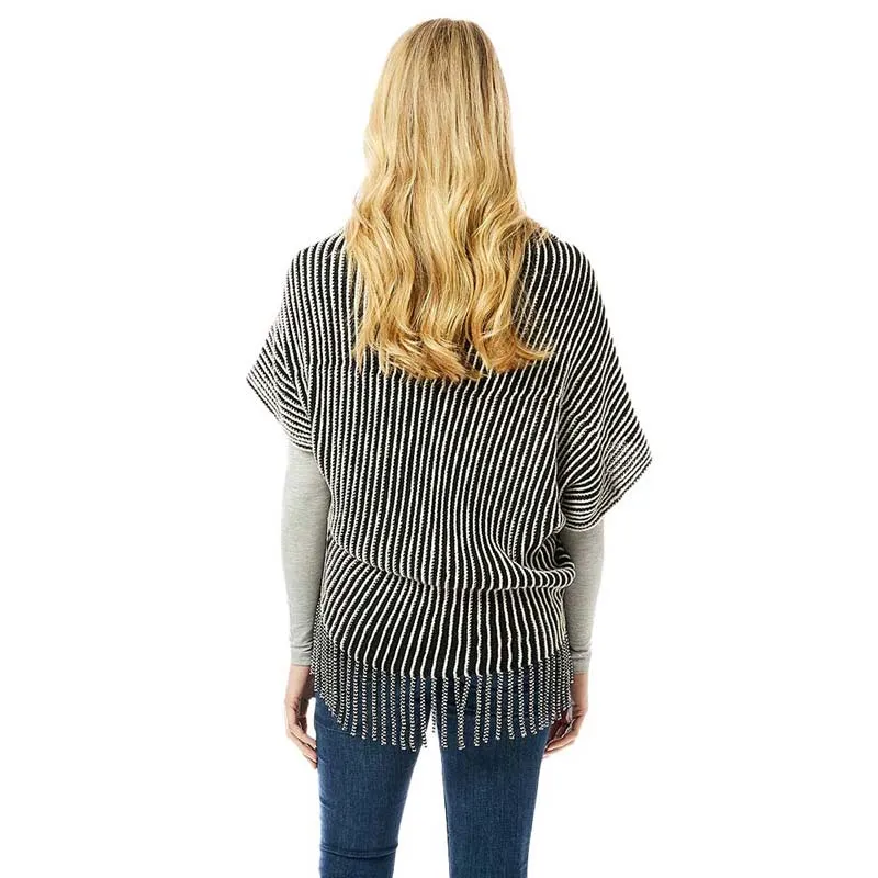 Striped Chenille Shrug With Fringe