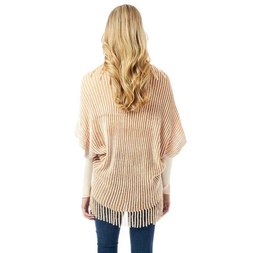 Striped Chenille Shrug With Fringe