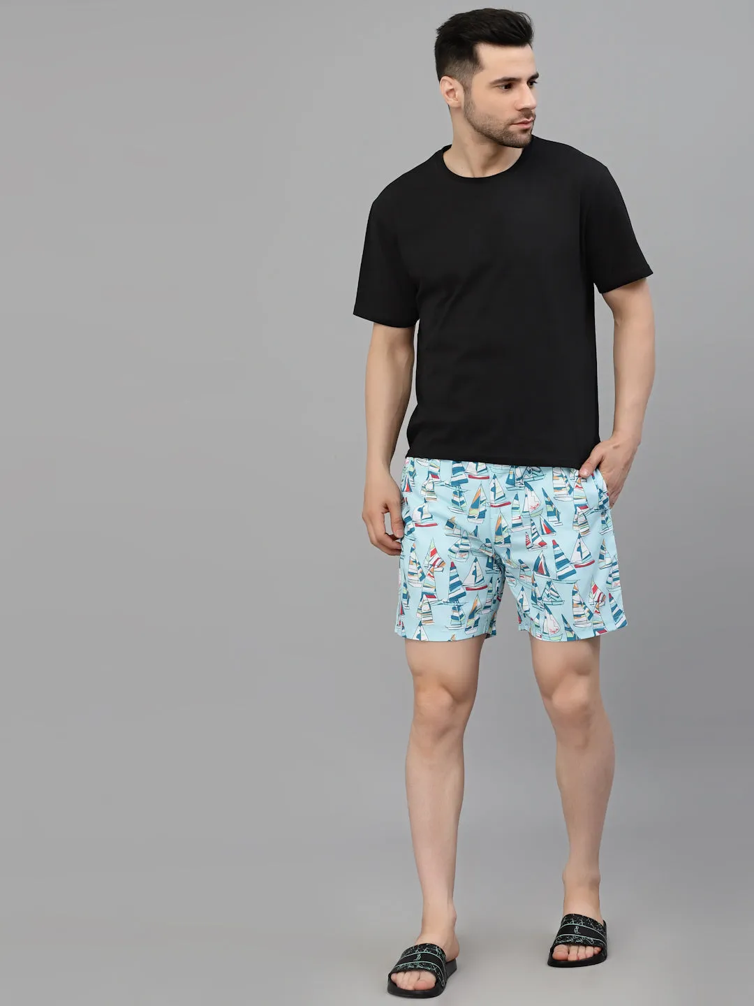 Style Quotient Men Sea Green Conversational Print Polyester Regular Swim  Shorts